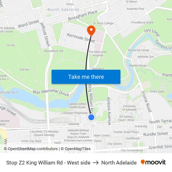 Stop Z2 King William Rd - West side to North Adelaide map