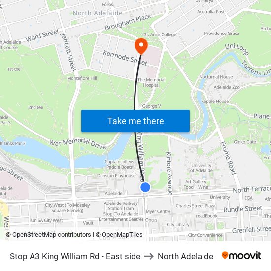 Stop A3 King William Rd - East side to North Adelaide map