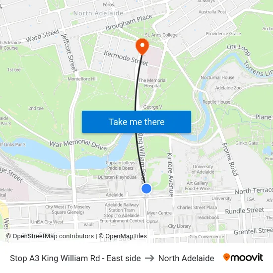 Stop A3 King William Rd - East side to North Adelaide map