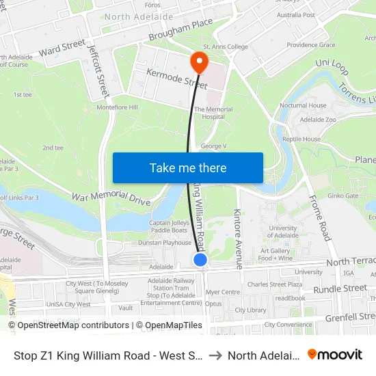 Stop Z1 King William Road - West Side to North Adelaide map
