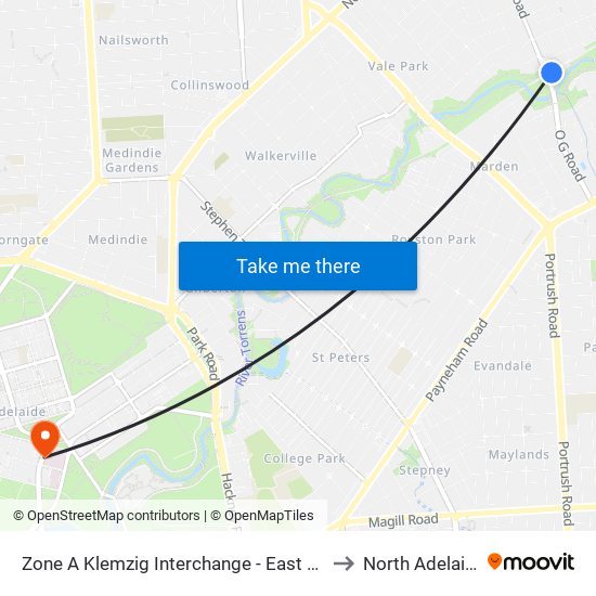 Zone A Klemzig Interchange - East side to North Adelaide map