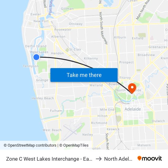Zone C West Lakes Interchange - East side to North Adelaide map