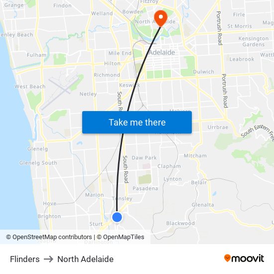 Flinders to North Adelaide map