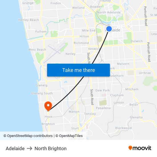 Adelaide to North Brighton map