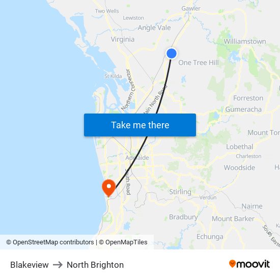 Blakeview to North Brighton map