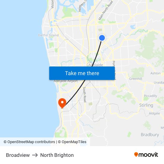 Broadview to North Brighton map