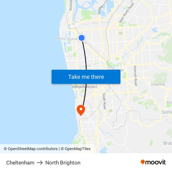 Cheltenham to North Brighton map