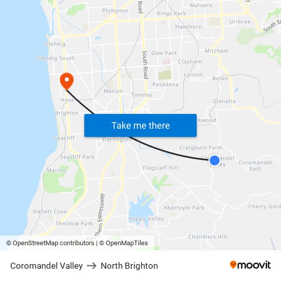 Coromandel Valley to North Brighton map