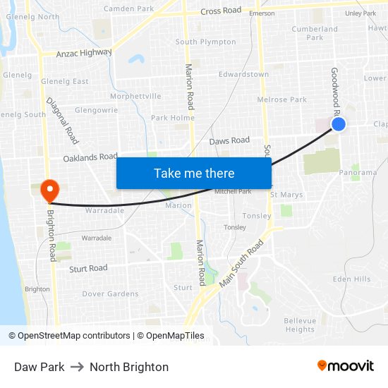 Daw Park to North Brighton map