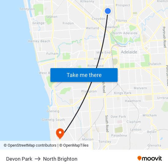 Devon Park to North Brighton map