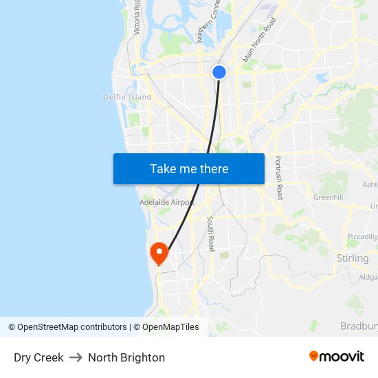 Dry Creek to North Brighton map