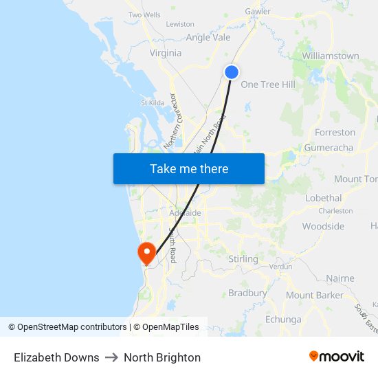 Elizabeth Downs to North Brighton map