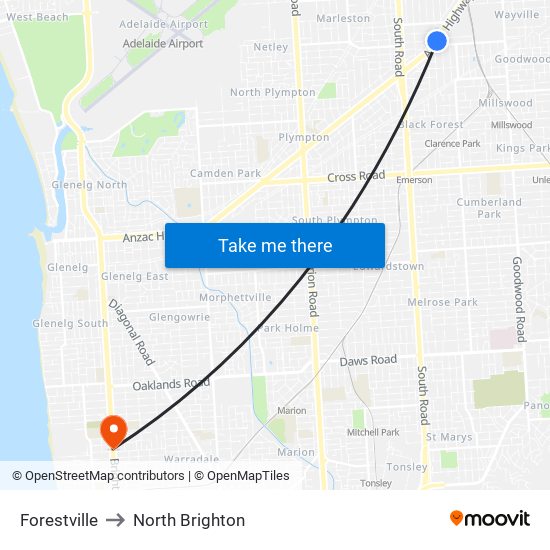 Forestville to North Brighton map