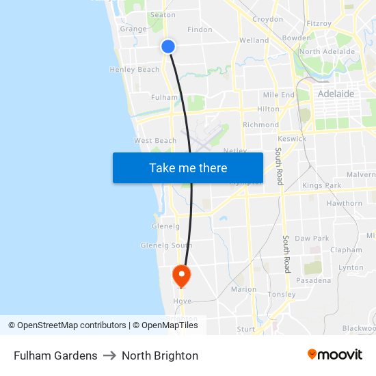 Fulham Gardens to North Brighton map