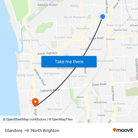 Glandore to North Brighton map