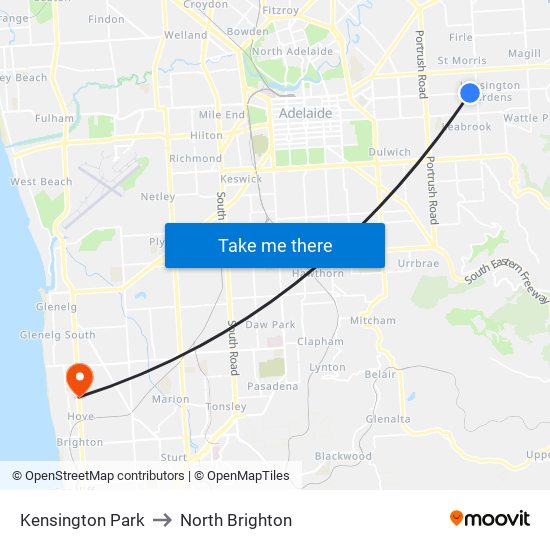 Kensington Park to North Brighton map