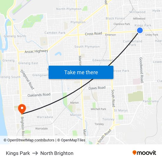 Kings Park to North Brighton map