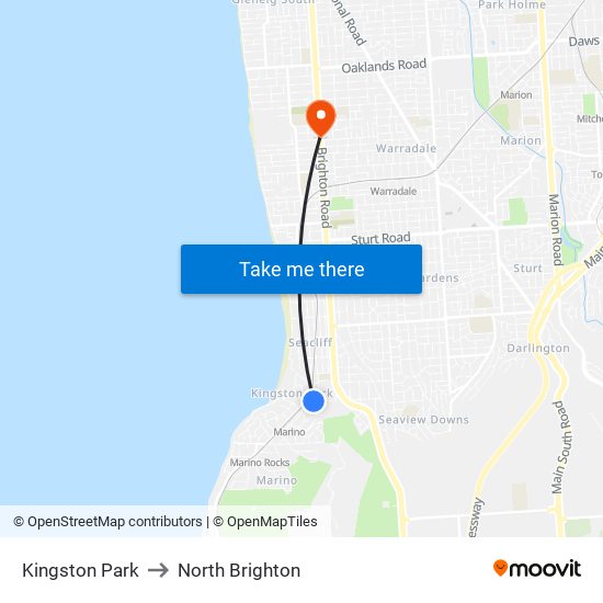 Kingston Park to North Brighton map