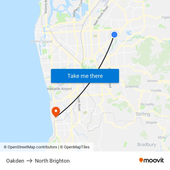 Oakden to North Brighton map