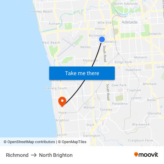 Richmond to North Brighton map