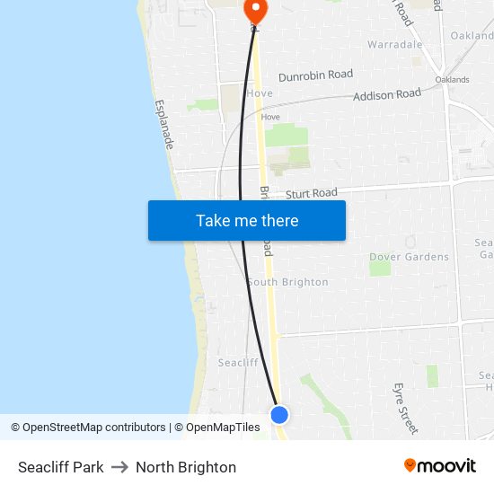 Seacliff Park to North Brighton map