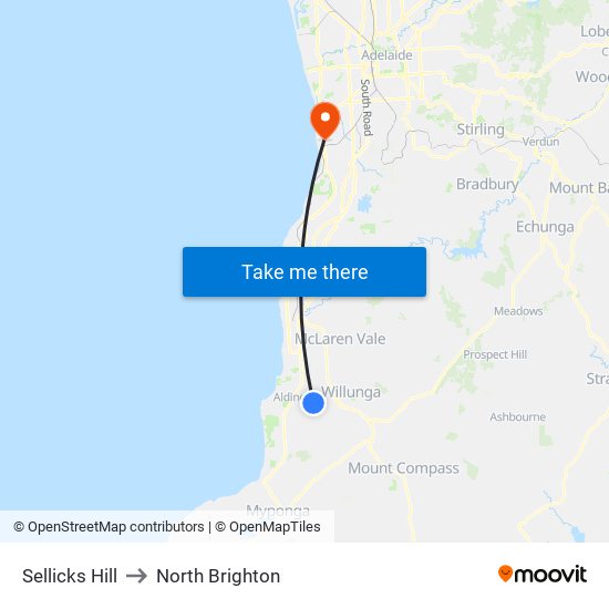 Sellicks Hill to North Brighton map