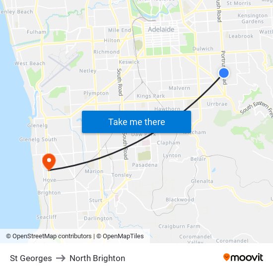 St Georges to North Brighton map