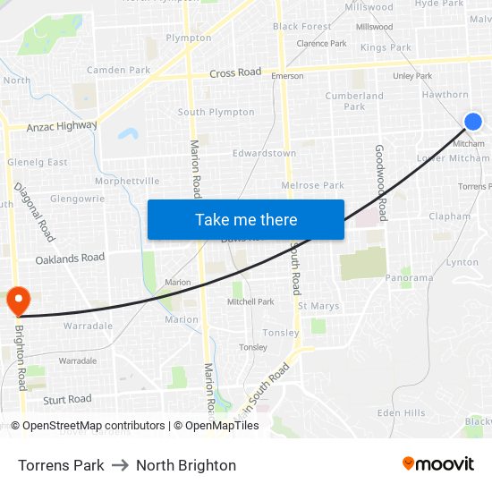 Torrens Park to North Brighton map