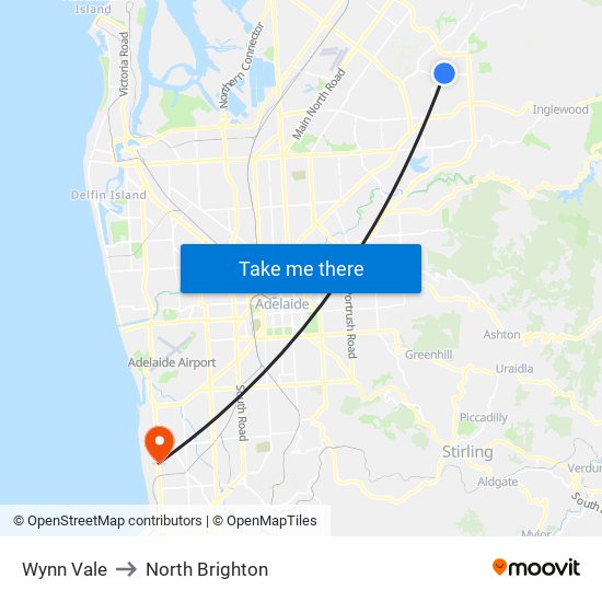 Wynn Vale to North Brighton map