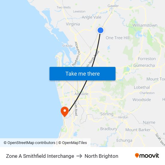 Zone A Smithfield Interchange to North Brighton map