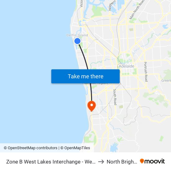 Zone B West Lakes Interchange - West side to North Brighton map