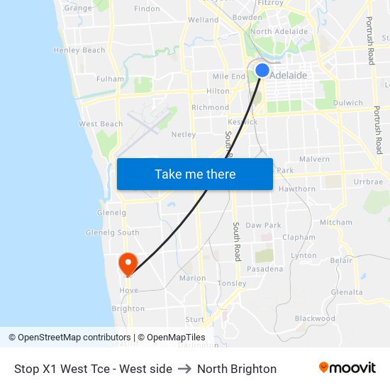 Stop X1 West Tce - West side to North Brighton map