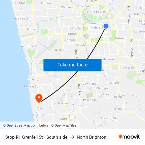 Stop R1 Grenfell St - South side to North Brighton map