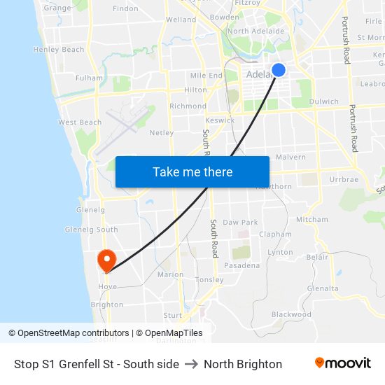 Stop S1 Grenfell St - South side to North Brighton map