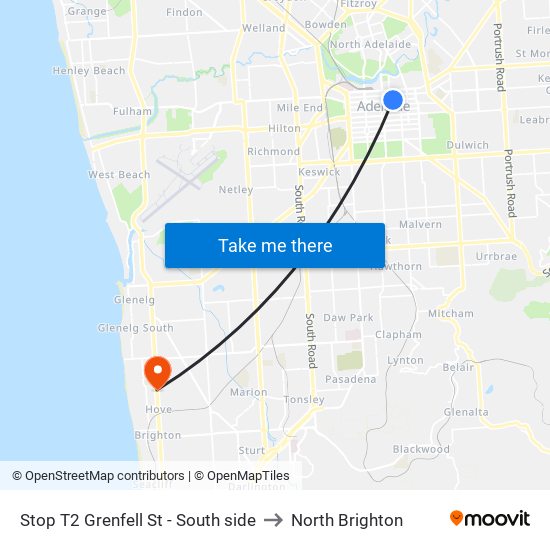 Stop T2 Grenfell St - South side to North Brighton map