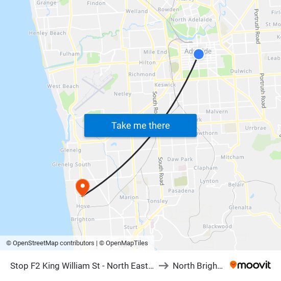 Stop F2 King William St - North East side to North Brighton map