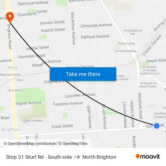 Stop 31 Sturt Rd - South side to North Brighton map