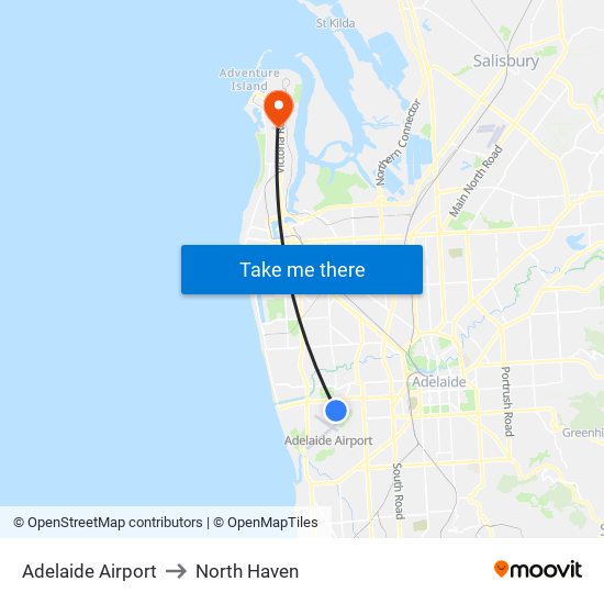 Adelaide Airport to North Haven map