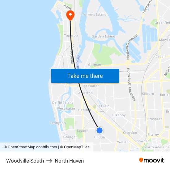 Woodville South to North Haven map