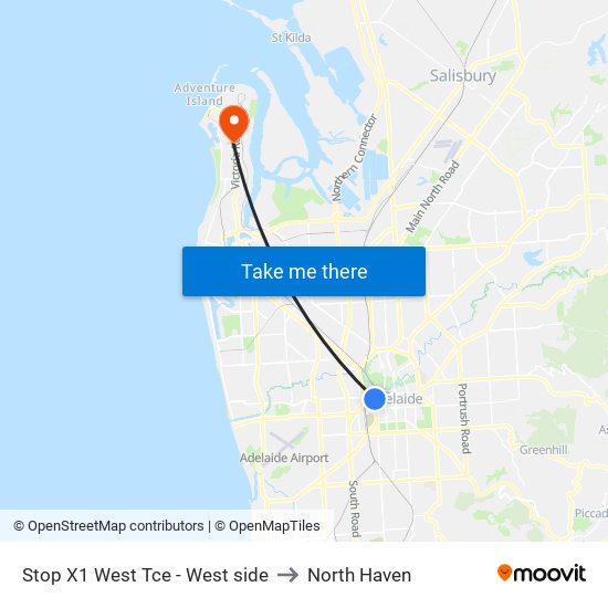 Stop X1 West Tce - West side to North Haven map