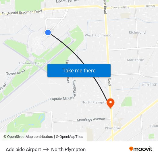 Adelaide Airport to North Plympton map