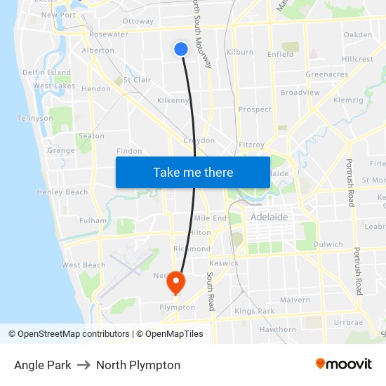 Angle Park to North Plympton map