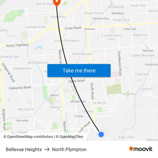 Bellevue Heights to North Plympton map