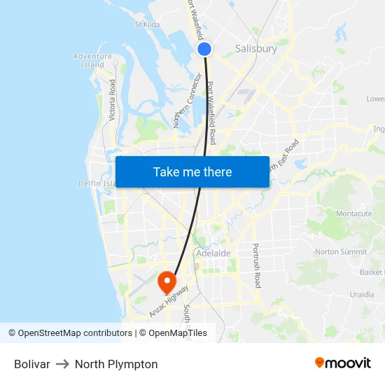 Bolivar to North Plympton map