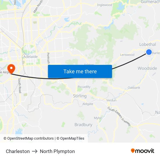 Charleston to North Plympton map