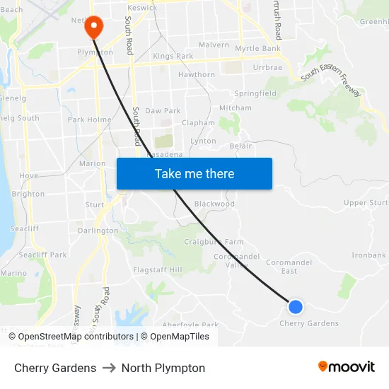 Cherry Gardens to North Plympton map
