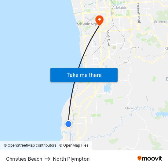 Christies Beach to North Plympton map