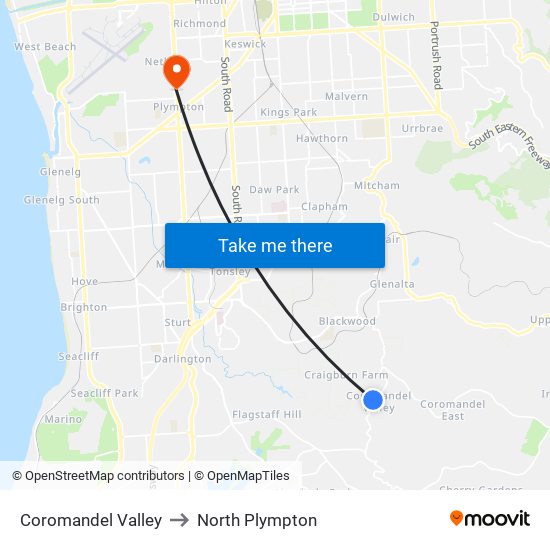 Coromandel Valley to North Plympton map