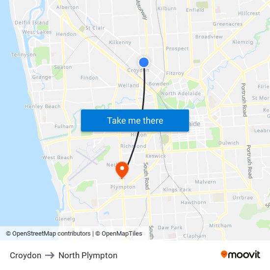 Croydon to North Plympton map