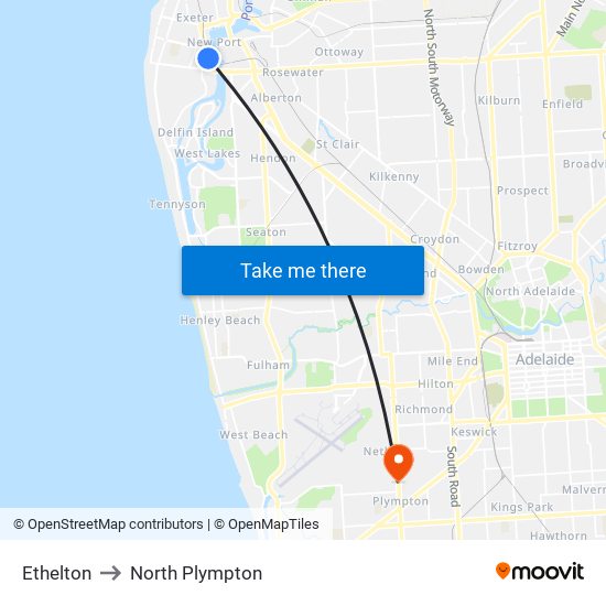 Ethelton to North Plympton map